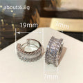Silver Baguette Crystal Halo Huggie Hoop Earrings Pair view 4