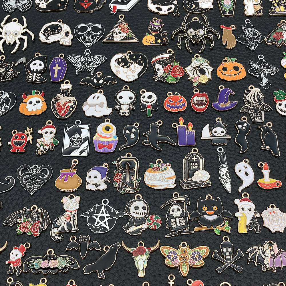 Enamel Zinc Alloy Ghost Skull Bat Charm Pendant for DIY Halloween Earrings Keychain