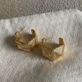 Textured Geometric C Hoop Stud Earrings in Gold and Silver view 6