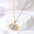 Gold Tone Crystal Rim Eyelash Enamel Evil Eye Pendant Necklaces view 7