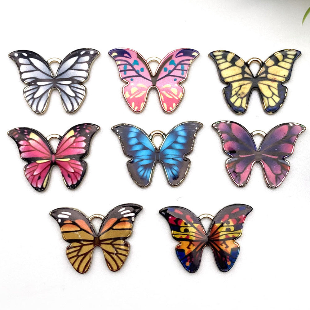 Zinc Alloy Color Printed Butterfly Charm Pendant for DIY Earrings Necklace Jewelry