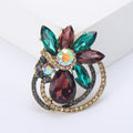 Floral Ring Crystal Brooch in Brown Black or Blue Colorways view 4