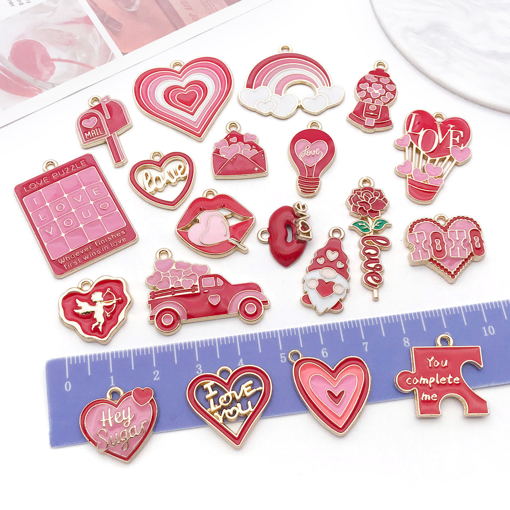 Enamel Zinc Alloy Heart Rose Flower Charm Pendant for DIY Bracelets Necklaces Earrings