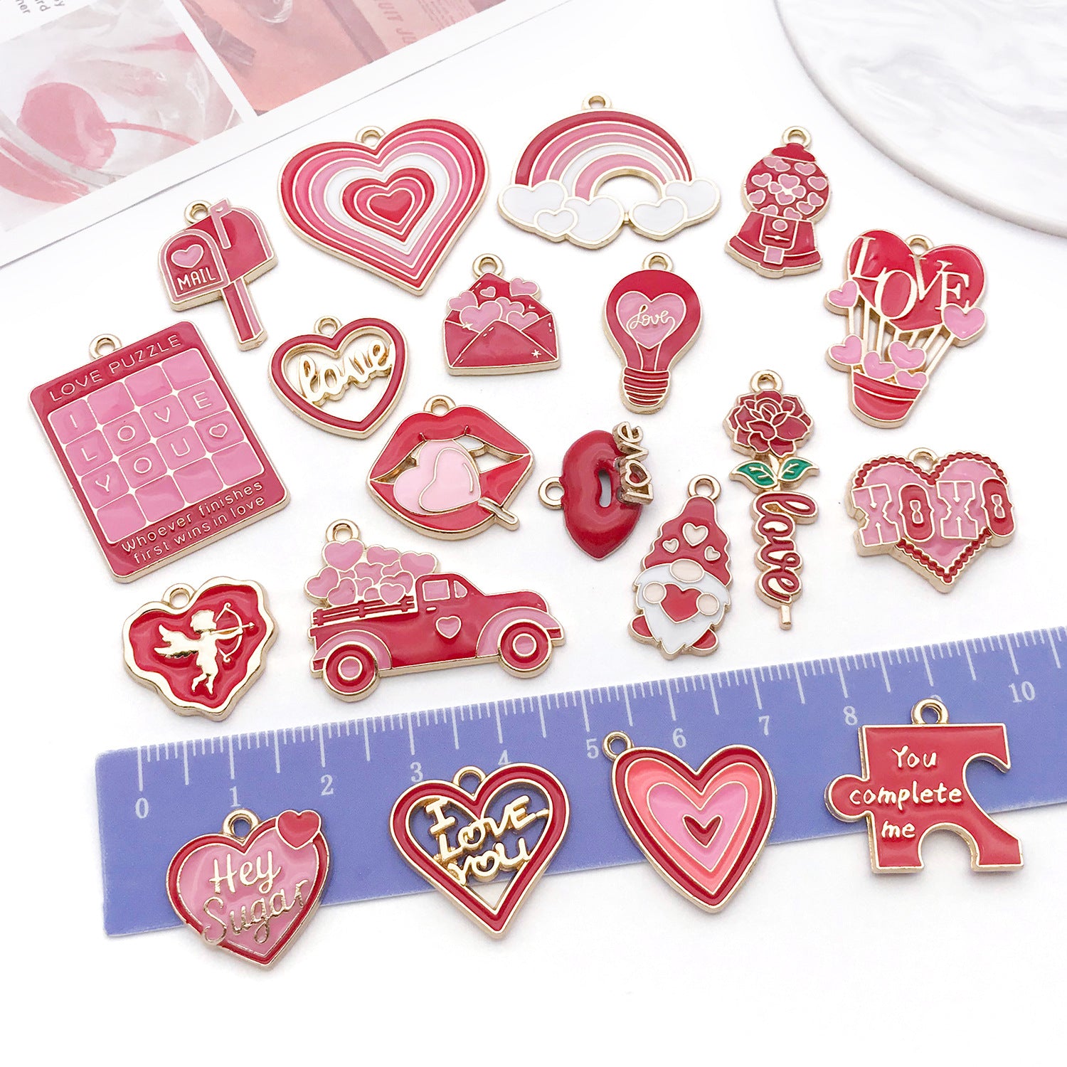 Enamel Zinc Alloy Heart Rose Flower Charm Pendant for DIY Bracelets Necklaces Earrings