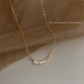 Gold Tone Curved Row Clear Baguette Stone Pendant Chain Necklace view 4