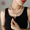 Pearl Bead Necklace Gold Links LOVE Heart Drop Charm view 3