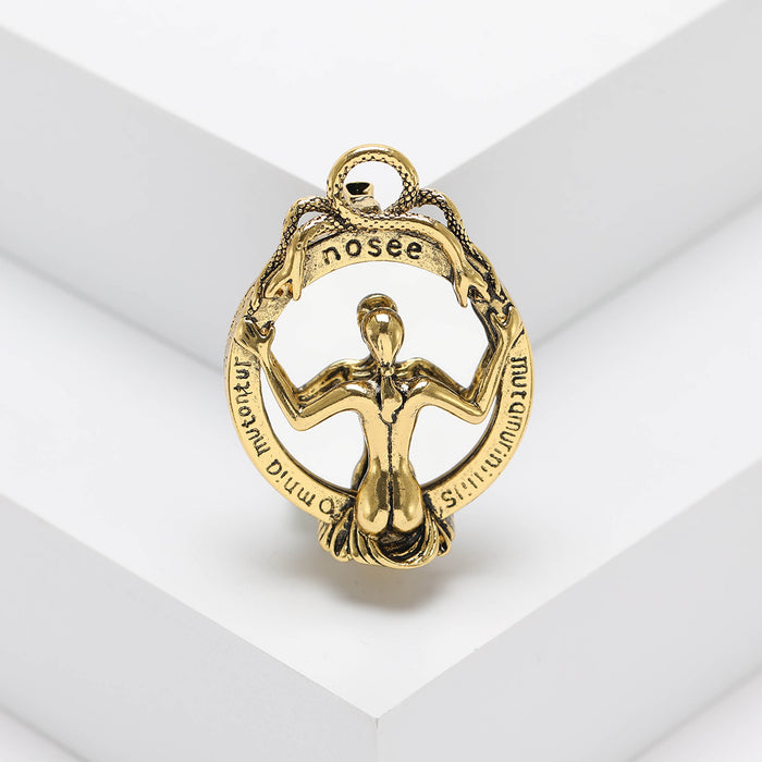Kneeling Figure Oval Ring Brooch in Antique Gold or Silver