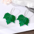 Silver Tone Colorful Printed Acrylic Leaf Kidney Wire Drop Earrings view 2