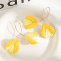 Woven Two Tone Leaf Gold Tone Extra Long Hook Earrings view 11