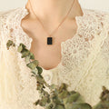 Black Rectangle Pendant Ball Chain Necklace Three Tones view 7