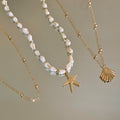 Gold-Tone Shell and Starfish Layered Necklace Decorative Jewelry Accessory view 6