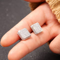 Square Pavé CZ Stud Earrings Gold Silver Rose Gold Tones view 3