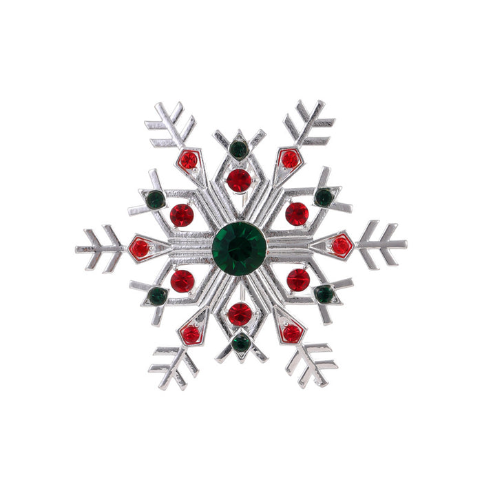 Red Silver Tone Snowflake Crystal Metal Brooch Pin