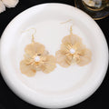 Colorful Wire Mesh Flower Pearl Look Long Hook Earrings view 6