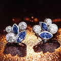 Silver Blue Marquise Clear Round Cluster Stud Earrings view 3