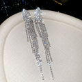 Long Crystal Strand Tassel Stud Earrings in Two Colors view 7