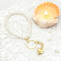 White Faux Pearl Wristlet Keychain Gold Heart Charm view 3