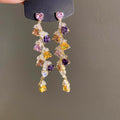 Long Multicolor Crystal Floral Cascade Stud Earrings view 2