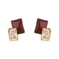 Wine Red Enamel Geometric Square Clear Zircon Stud Earrings view 5