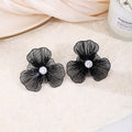 Black Sheer Four Petal Flower Statement Stud Earrings view 2