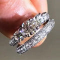 Silver Tone Oval Crystal Three Band Ring Set Jewelry view 2