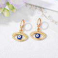 Gold Tone Colorful Enamel Lash Evil Eye Huggie Earrings view 2