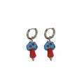 Blue And Red Mushroom Huggie Earrings With Decorative Details view 5