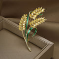 Yellow Crystal Wheat Brooch With Green Enamel Leaves view 2