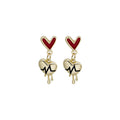 Gold Heart ECG Drop Earrings with Enamel Tops and Drips view 5