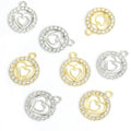 Round Crystal Heart Charms in Gold Tone and Silver Tone view 5