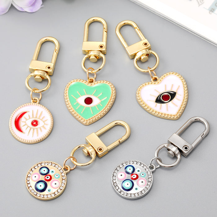 Gold and Silver Tone Multieye Heart Moon Evil Eye Clip Keychains