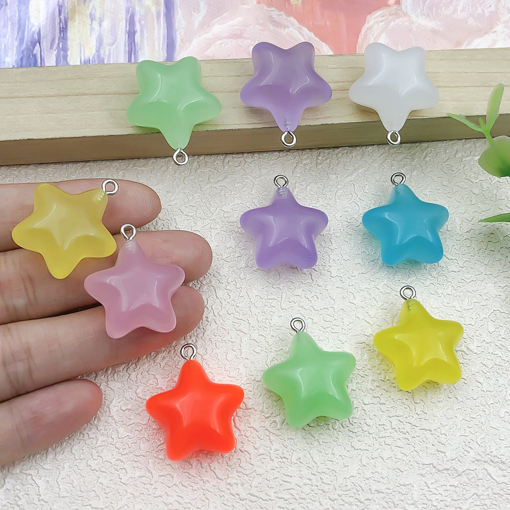 Glow Resin 3D Five Point Star charm pendant for DIY keychain earring necklace