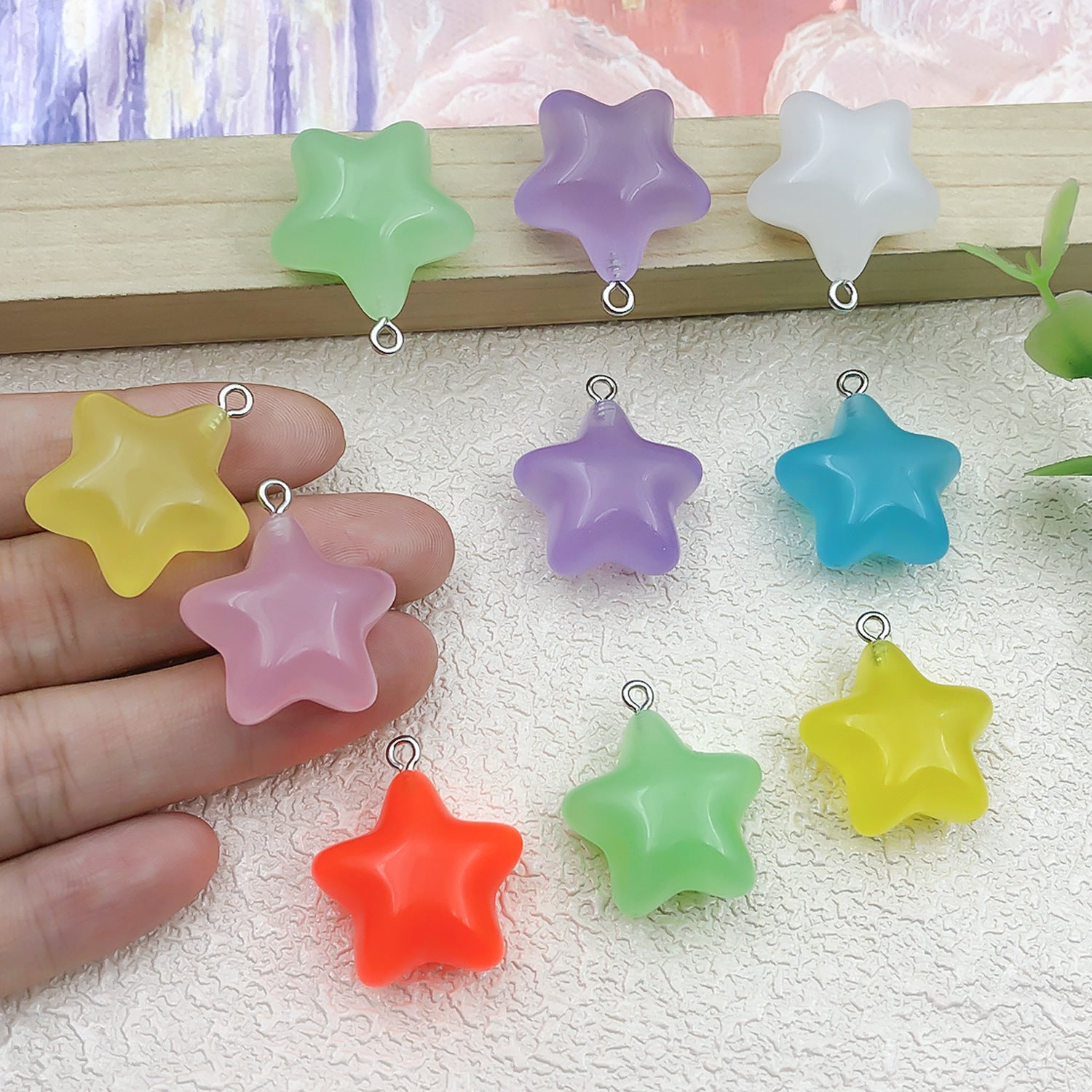 Glow Resin 3D Five Point Star charm pendant for DIY keychain earring necklace