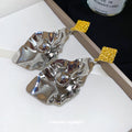 Two Tone Crumpled Leaf Statement Drop Earrings With Diamond Studs view 4