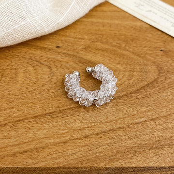 Clear Crystal Bead Open Ear Cuff Silver Tone Single