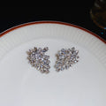 Silver Crystal Leaf Cluster Statement Stud Earrings view 6