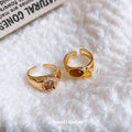Gold Tone Asymmetrical Open Ring With Brown Oval And Yellow Crystal view 2