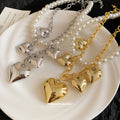 Gold and Silver Tone Pearl Necklaces with Heart Charms view 4