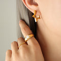 Gold Steel Geometric Star Triangle Huggie Hoop Earrings view 8