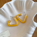 Yellow Geometric Hoop Stud Earrings in Triangle and Oval Shapes view 6