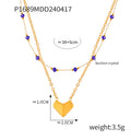 Gold Double Layer Heart Pendant Necklace Blue Crystal Beads view 6