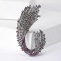 Gunmetal Rhinestone Wave Plume Brooch Purple Green Accents view 2