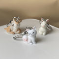 Flocked Deer Hedgehog Rabbit Cat and Swan Clip Keychains view 3