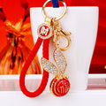 Jeweled Long Ear Fortune Medallion Keychains in Pink Red and Blue view 7
