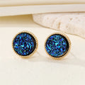 Gold Tone Round Druzy Resin Stud Earrings in Six Colors view 3