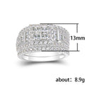 Silver Tone Wide Square Cluster Multi Row Pave Finger Ring view 5