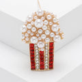 Pearl Popcorn Box Brooch With Red and Clear Crystal Stripes view 6