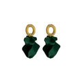 Green Crinkled Petal Gold Oval Long Dangle Stud Earrings view 5