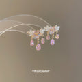 Pink Crystal Butterfly Drop Earrings with Reflective Details view 4