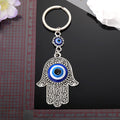 Silver Tone Filigree Hamsa Blue Evil Eye Split Ring Keychain view 3